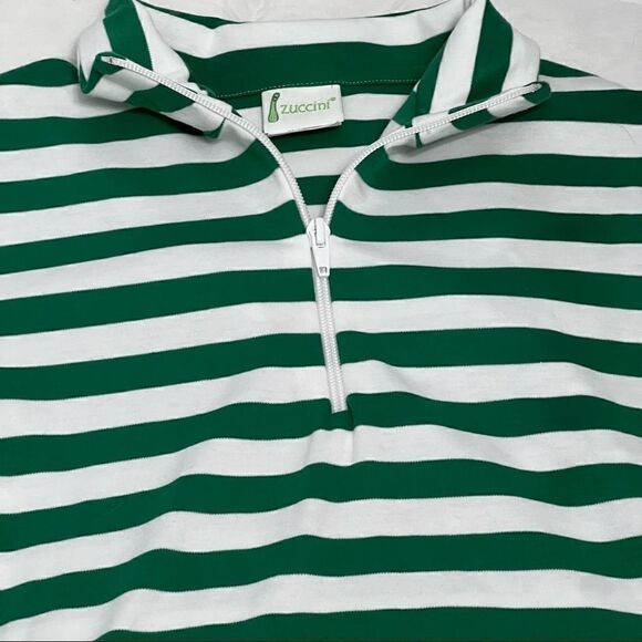 Zucchini Boys green and white preppy striped polo w/zipper - Picture 3 of 11